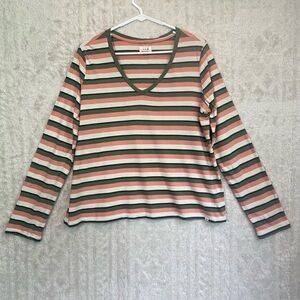 PACT 100% Organic Cotton Striped Top Jersey Sz XL Salmon Green Cream